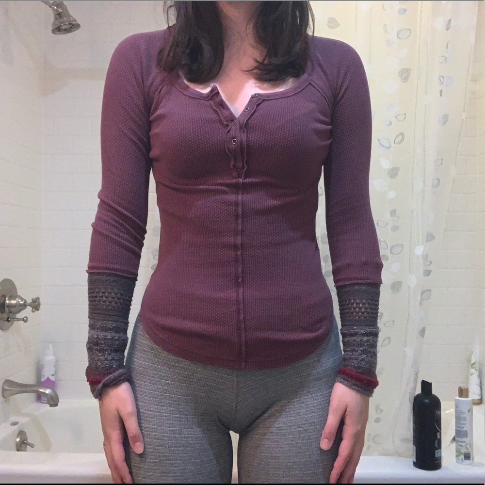 Free People Burgundy Long Sleeve Tee